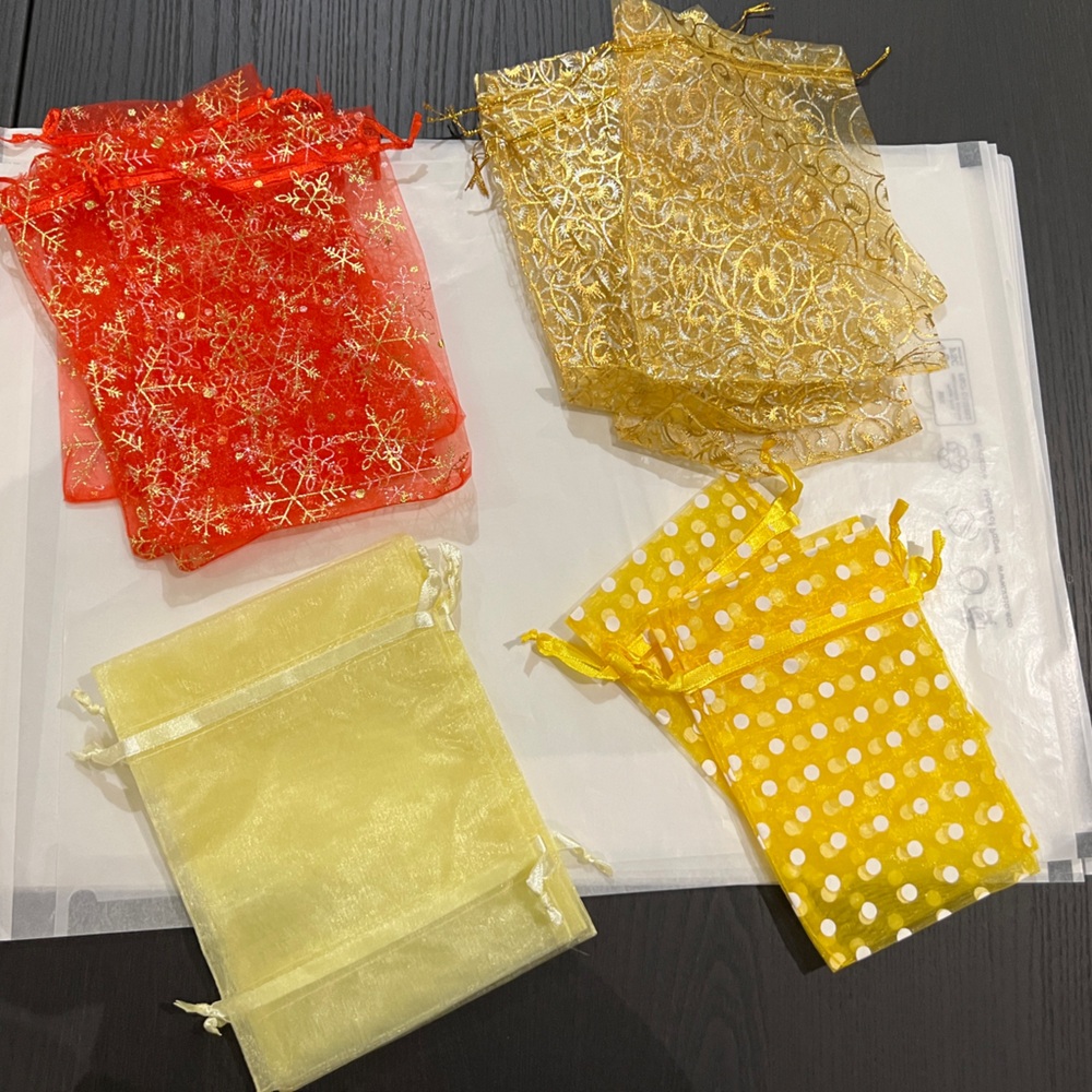 Customizable Poshkit: Organza Gift Bags - Red, Gold, Yellow, Polkadots